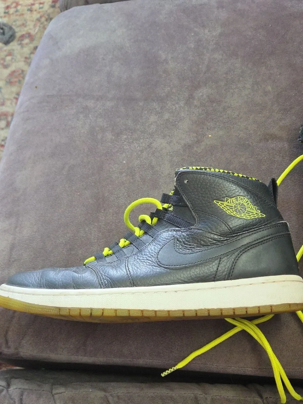 Nike Jordan Size 10.5 Men’s Black with Neon Yellow Accent High-Top Sneakers